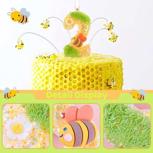 Glitter Bee Number 1 Birthday Candle - Cute Cake Topper