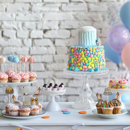 18pcs Leopard Print Glitter Cupcake Toppers for Parties