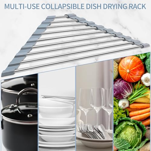 Triangle Dish Drying Rack | 304 Stainless Steel, Foldable Sink Organizer