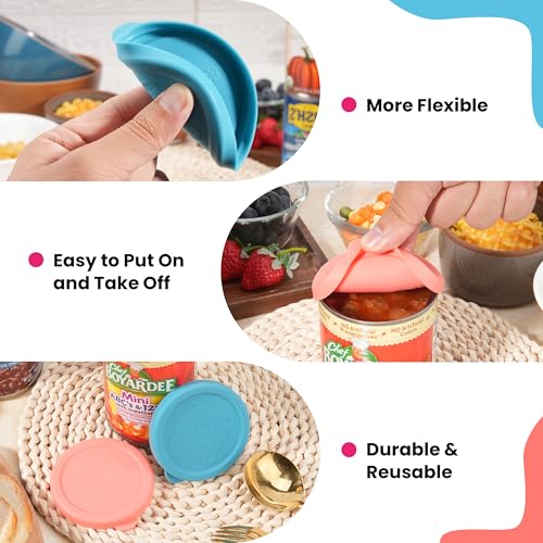 LUVCOSY 2-Pack 3-Inch Silicone Can Lids Covers, Leak-Proof Food Saver, Reusable Food Container Tops