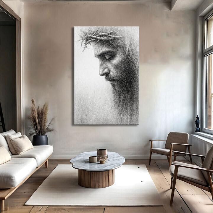 TAILORED CANVASES Jesus Crown of Thorns Canvas Wall Art - Spiritual Christian Home Decor 12x18