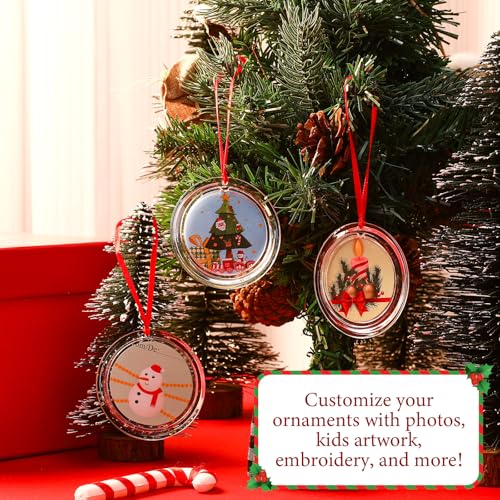 Christmas Photo Ornaments Set - 24 Clear Round Decorations 2.75 Inch with String
