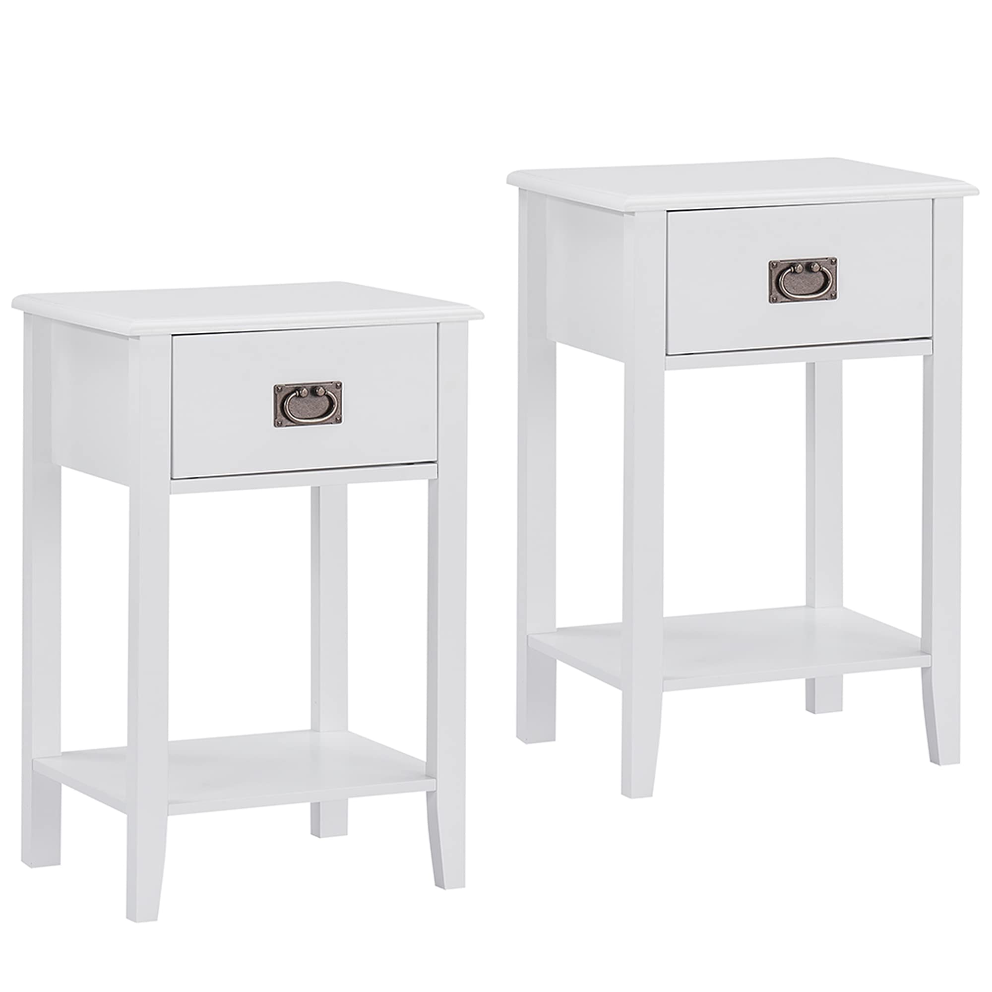 VECELO Nightstands Set of 2 End/Side Tables for Living Room Bedroom Bedside, Vintage Accent Furniture Small Space, Solid Wood Legs, One Drawer