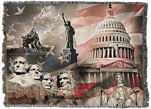 America 250 History Blanket - Woven Cotton Tapestry Throw 72x54 Gift