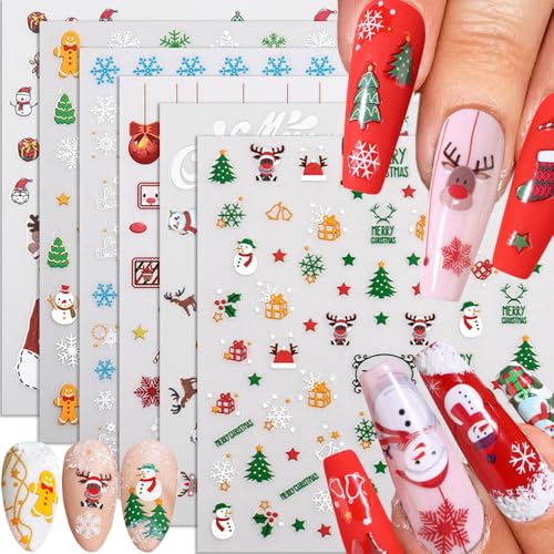 Christmas Nail Art Stickers 3D Self-Adhesive Snowflake Decals (6 Sheets)
