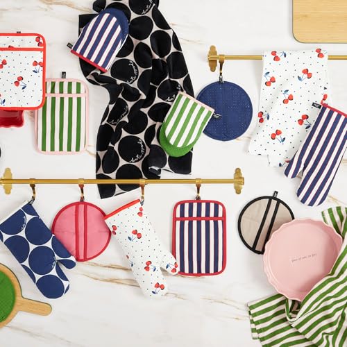 Kate Spade New York Botanical Stripe Mini Oven Mitt 2-Pack Set, 5.5" x 8", Black/Beige