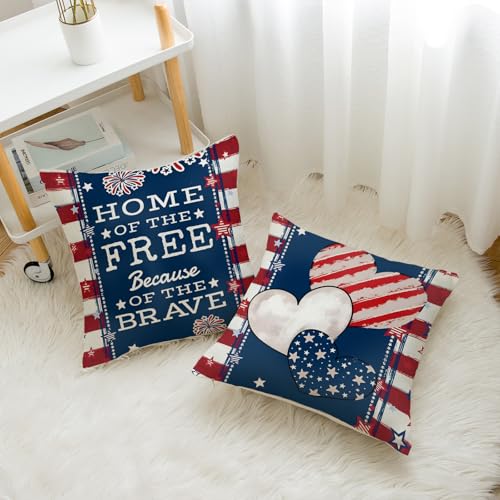 Patriotic 4th of July Throw Pillow Covers - Set of 2, 18x18 Inch