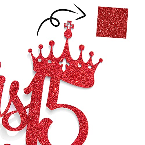 Mis Quince 15 Cake Topper - Red Glitter Birthday Decorations