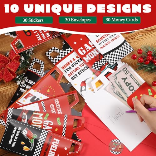 Christmas Gas Can Gift Cards - 30 Sets with Envelopes & Stickers - Gas Variation