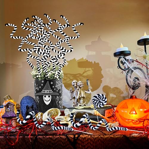 Black & White Christmas Tree Picks Decoration Set - 12 PCS Spooky Sandworm Ornaments