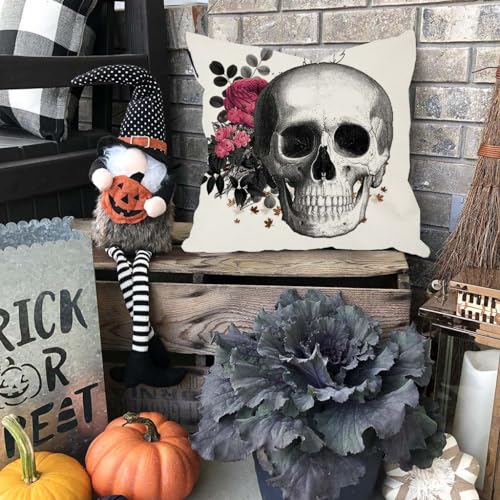 Halloween Skull & Raven Throw Pillow Covers 18x18 Inch, Set of 2