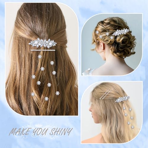 WHAVEL Rhinestone Hair Clips 13-Piece Set Silver Flower Barrettes for Wedding Prom