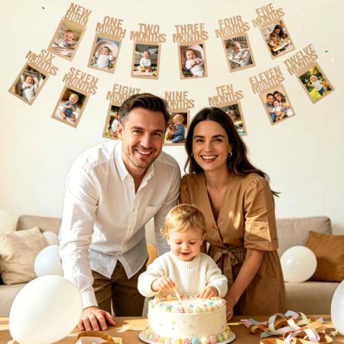 1st Birthday Photo Banner for Baby - Pre-Assembled Milestone Garland