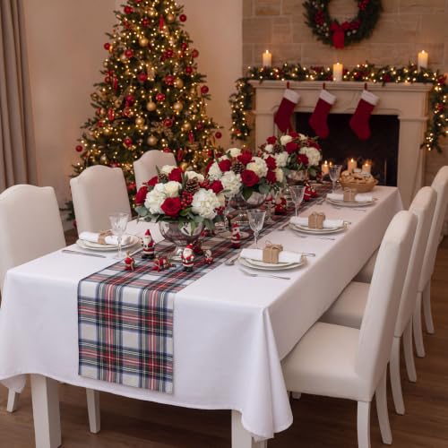 White Christmas Tartan Plaid Table Runner 13x72 Inches - Farmhouse Holiday Decor - Variation of THIS listing