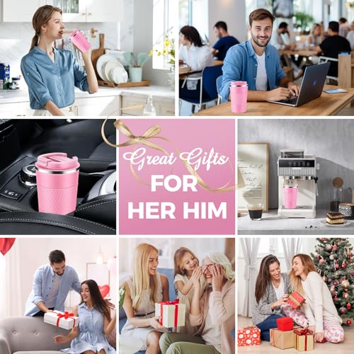 Volhoply Pink 13oz Stainless Steel Insulated Travel Coffee Cup with Leak-Proof Lid