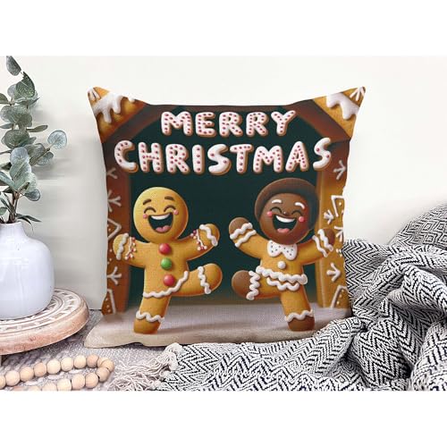 Funny Gingerbread Men 16x16 Inch Throw Pillow Cover - Merry Christmas Design