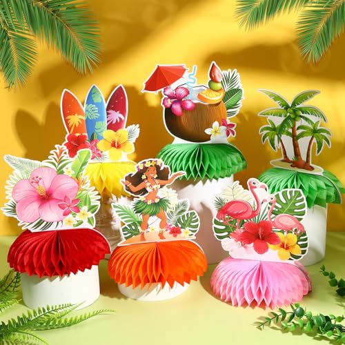 Hawaiian Luau Party Decorations - 8Pcs Honeycomb Centerpieces