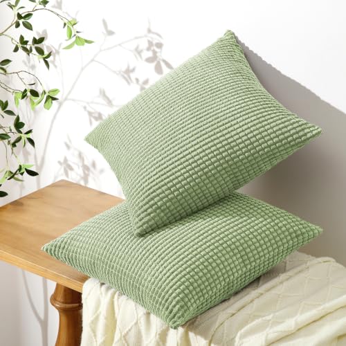Softalker Sage Green Corduroy Throw Pillow Covers 18x18, 2 Pack