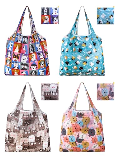 GAUENEEN 4-Pack Reusable Grocery Bags - Foldable, Waterproof Tote Bags