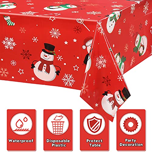 Irenare 3-Piece Christmas Snowman Tablecloth Set - Red, Waterproof Plastic