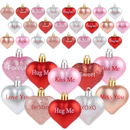 YIYA 24 Pcs Valentine's Day Heart Ornaments Glitter Shaped