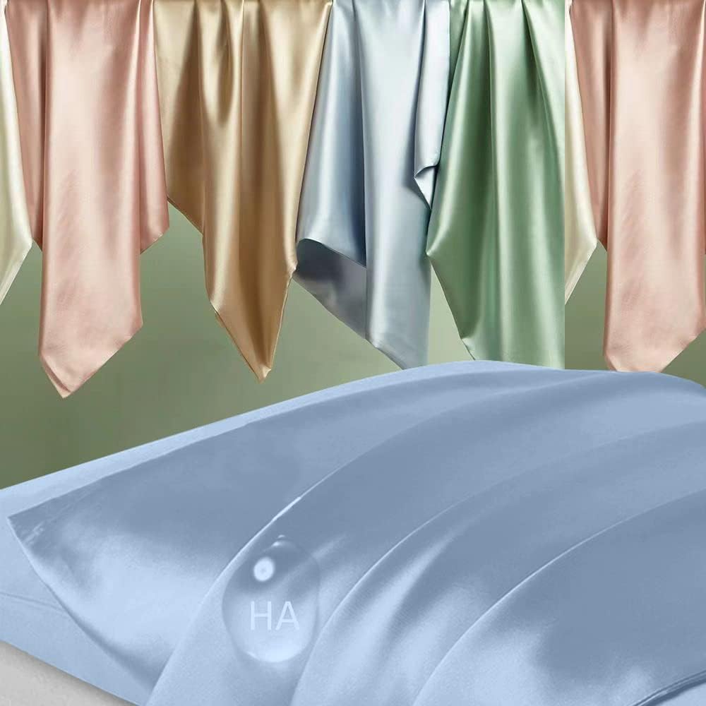 Mulberry Silk Pillowcase Set by [Brand Name] - Anti-Acne & Hair Care | Queen Size, Haze Blue, 2 Pack