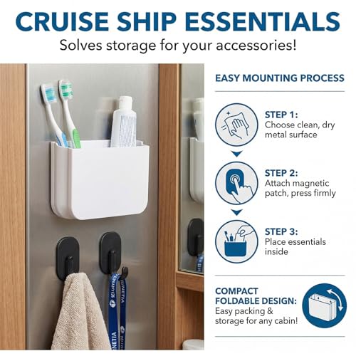 Magnetic Foldable Toothbrush Holder for Cruise Travel with Hooks