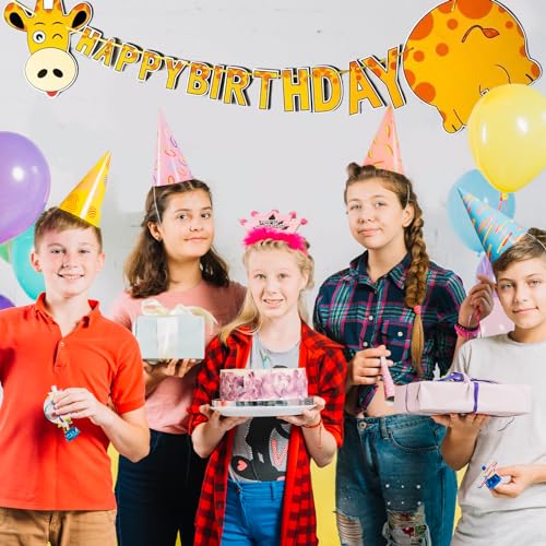 Giraffe Happy Birthday Banner - Jungle Safari Themed Party Bunting