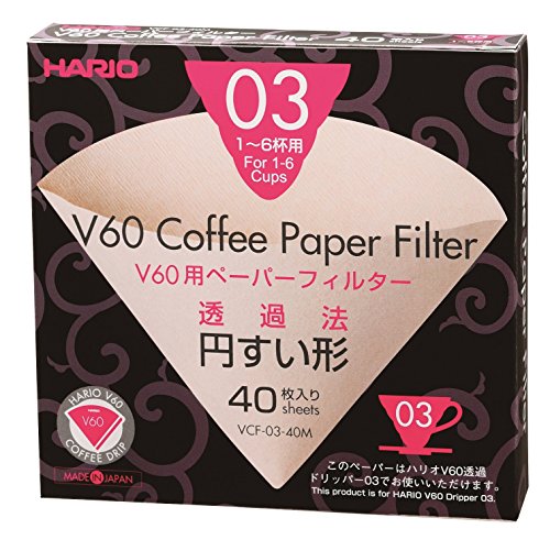 Hario V60 Paper Coffee Filters, Size 03, Natural, 40-Count Box