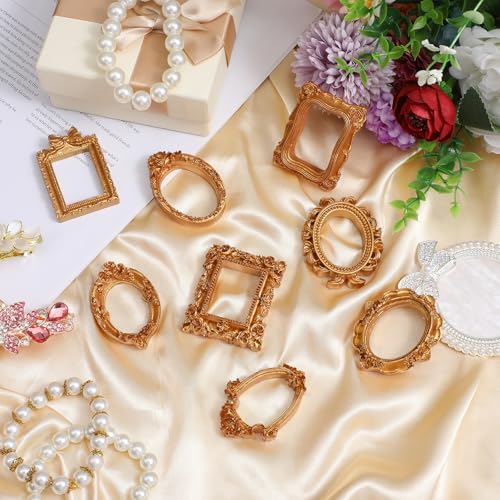 Ouligay 8pcs Mini Vintage Gold Picture Frames Set for Crafts