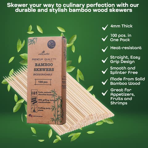 100 Pack 6-Inch Bamboo Skewers for Grilling & BBQ