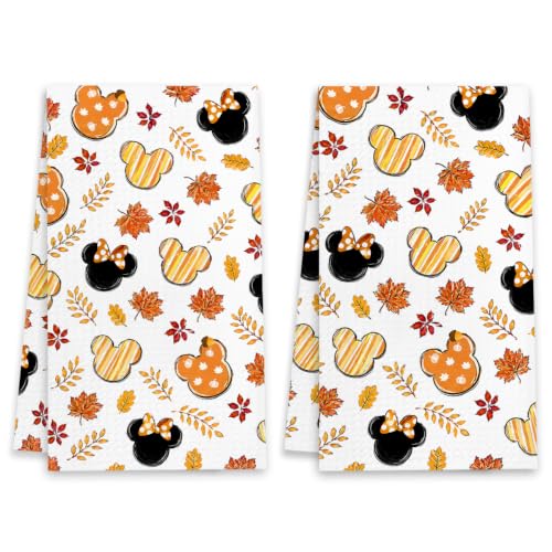Fall Kitchen Towels - 2 Pack Cartoon Mouse Design, 14x24 Inch