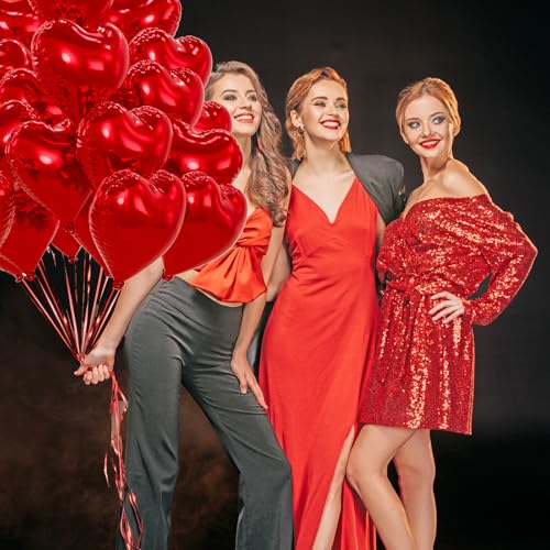Red Foil Heart Balloons 18 Inch 20pcs Set for Wedding & Valentine's Day