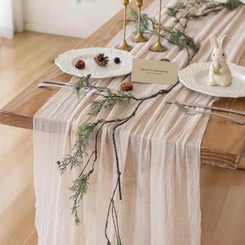 Light Beige Cheesecloth Table Runner 35x120in - Elegant Home Décor
