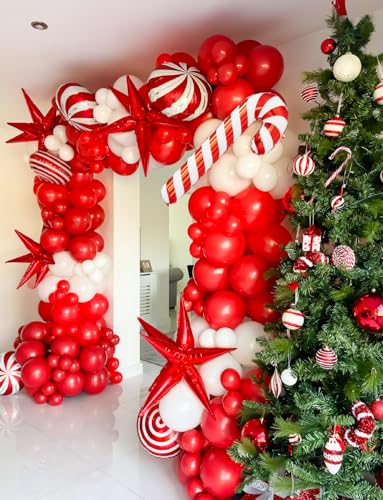 Christmas Balloon Garland Arch Kit - Red & White Holiday Party Decorations - 125 PCS