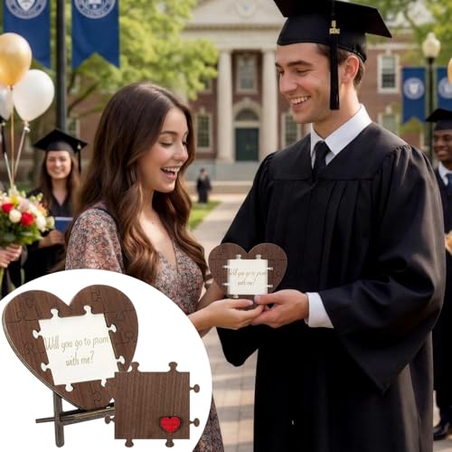 Wooden Heart Puzzle Prom Proposal Sign with Pen - Invite Her