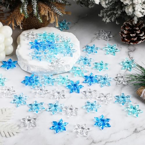 120Pcs Blue White Acrylic Snowflake Ornaments for Winter Decor