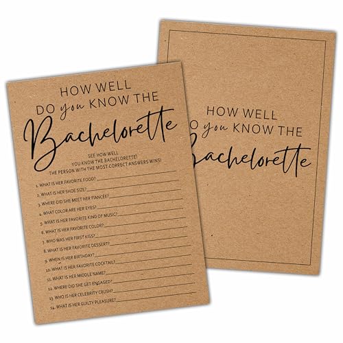 Bachelorette Party Game Cards Rustic Kraft Bridal Shower Activity 25 Pack