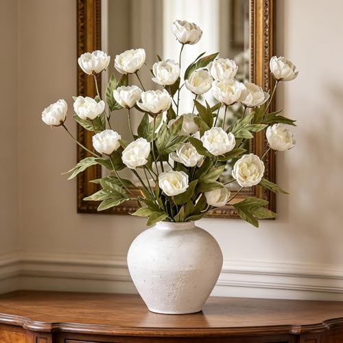 6 Pcs Faux Silk Peony Flower Stems for DIY Bouquets & Wedding Decor, Cream