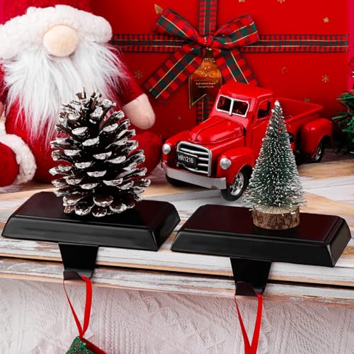 Black Christmas Stocking Holders Set of 4 Metal Mantle Hooks Fireplace Decor