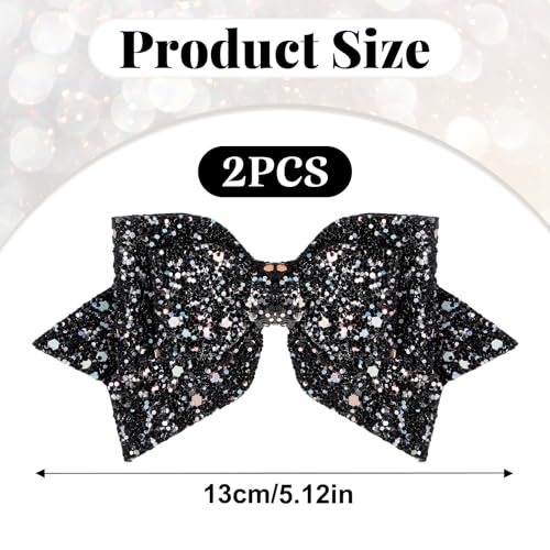 Styquenzer 2 Pcs Sparkly Sequin Hair Clips, 5 Inch Black Hair Bows