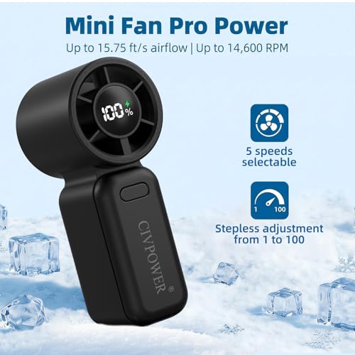 CIVPOWER Portable Handheld Mini Fan - USB Rechargeable Turbo Cooling, Black