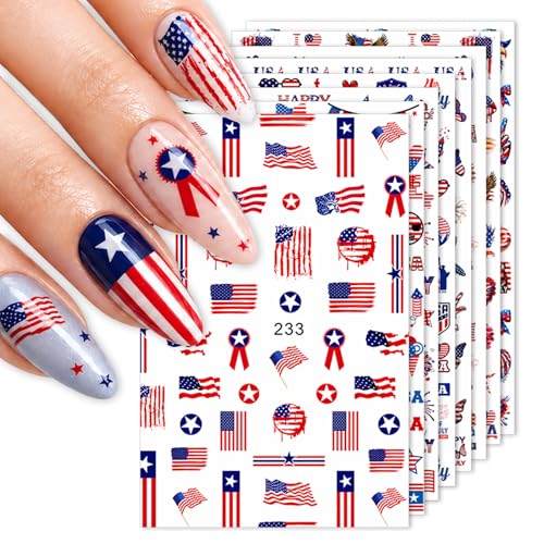 Kytunera 8 Sheets 4th of July Patriotic Nail Stickers Set