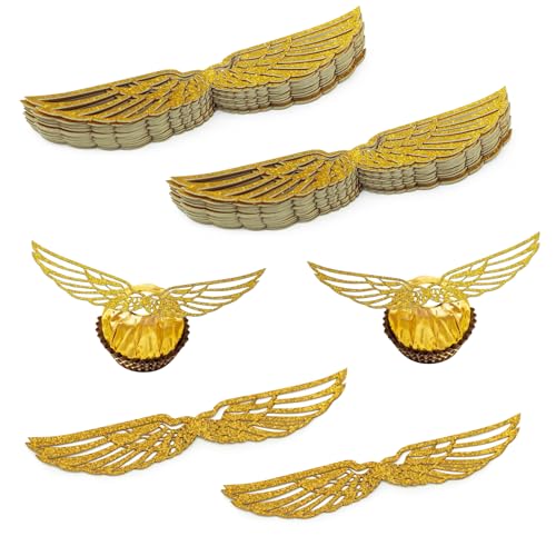 Golden Wing Cake Toppers Set - 50 Pcs Elegant Chocolate Decorations