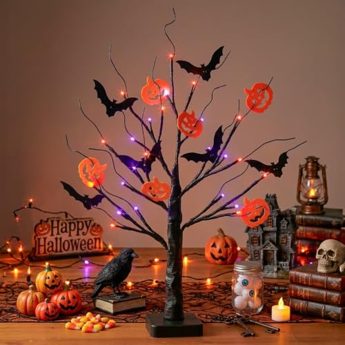 Vanthylit 22-Inch Halloween Tree with Purple & Orange LED Lights