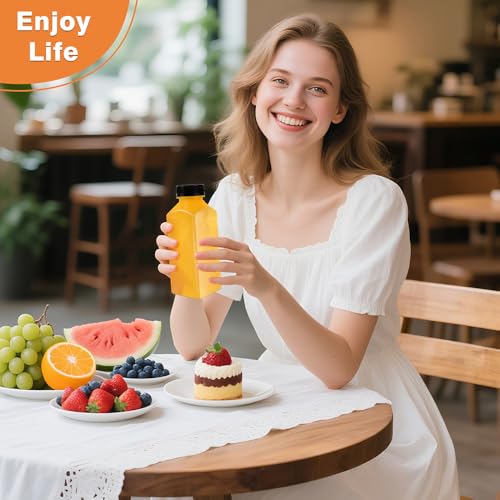 12oz Reusable Plastic Juice Bottles with Caps - Food Grade, Leak-Proof, 10 Pack