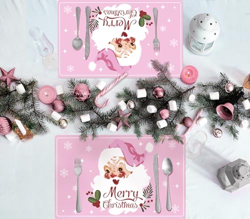 Christmas Paper Placemat Pink Santa Claus - 50 Sheets Holiday Table Decor
