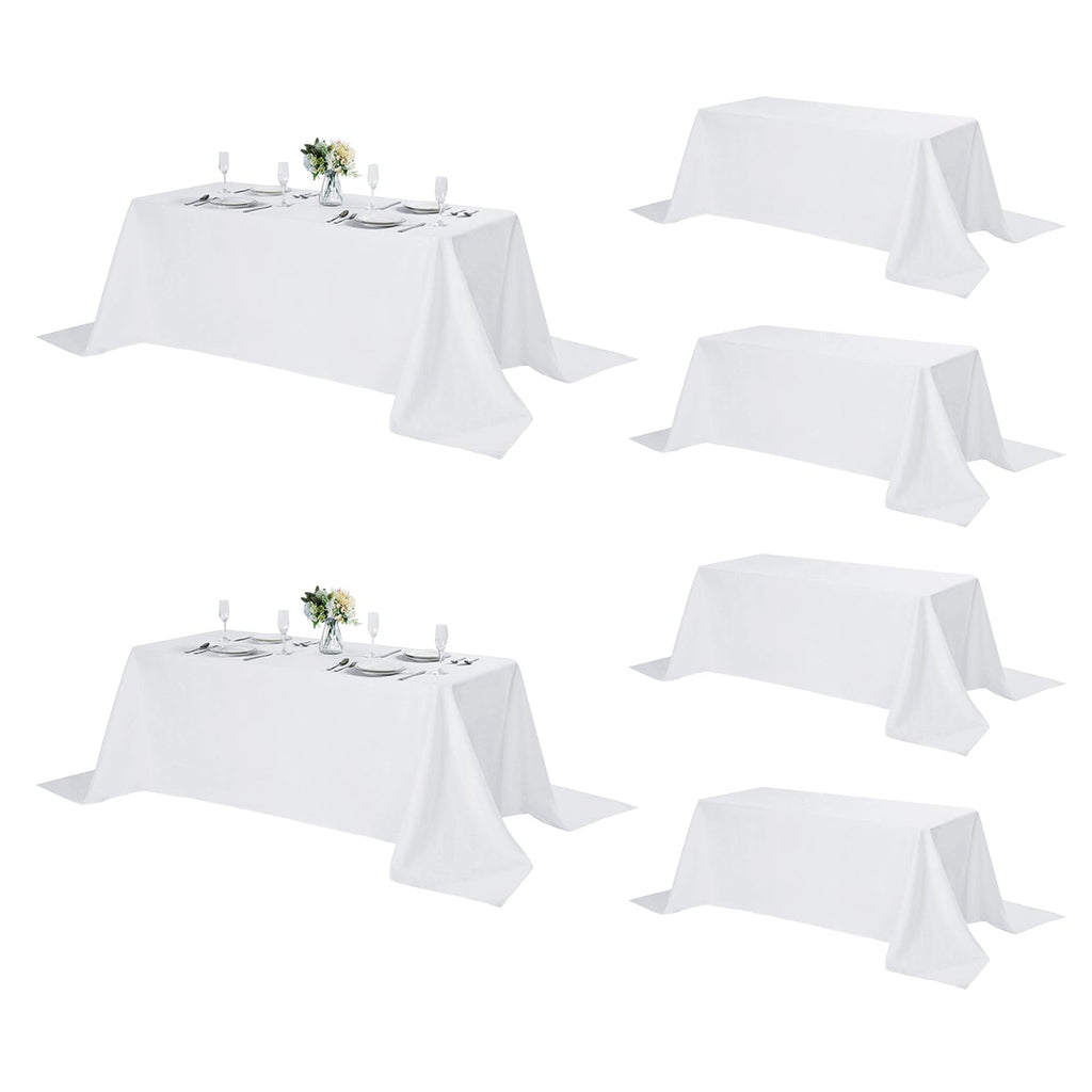 Fokitut 6 Pack Rectangle Tablecloth, 90x156 Inch, Stain Resistant and Wrinkle Polyester Table Cloth, Fabric Table Cover for Kitchen Dining, Wedding, Party, Holiday Dinner-White