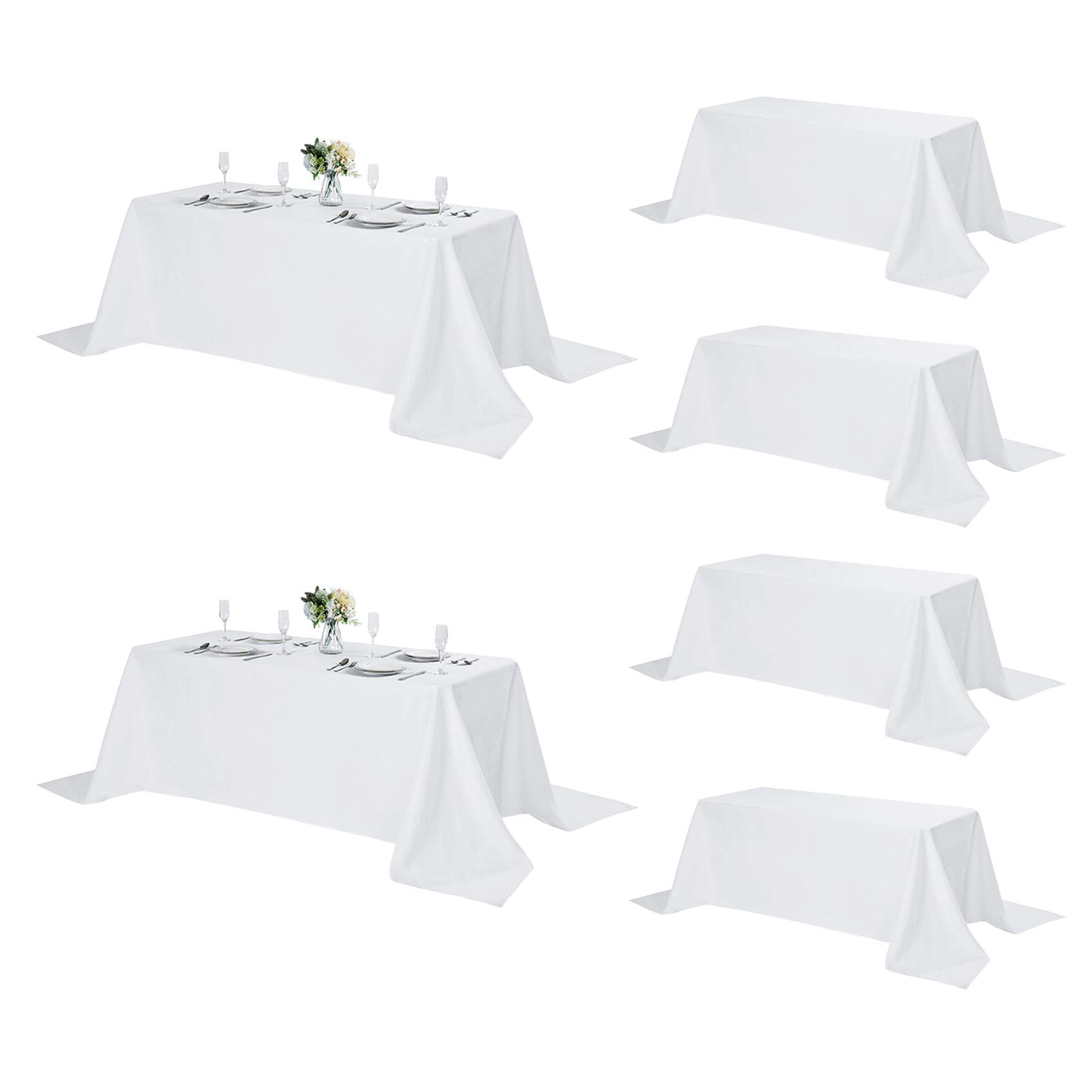 Fokitut 6 Pack Rectangle Tablecloth, 90x156 Inch, Stain Resistant and Wrinkle Polyester Table Cloth, Fabric Table Cover for Kitchen Dining, Wedding, Party, Holiday Dinner-White