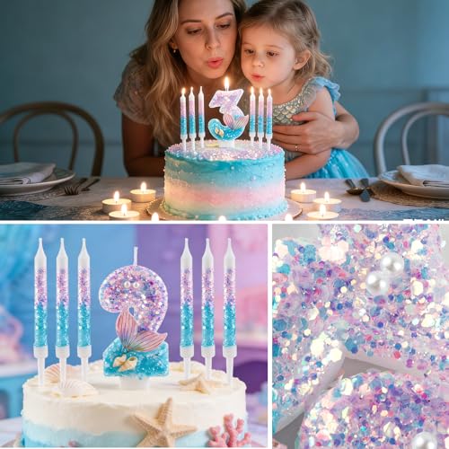 HUIYOULAI Mermaid Number 2 Birthday Candle Set with 6 Tall Candles